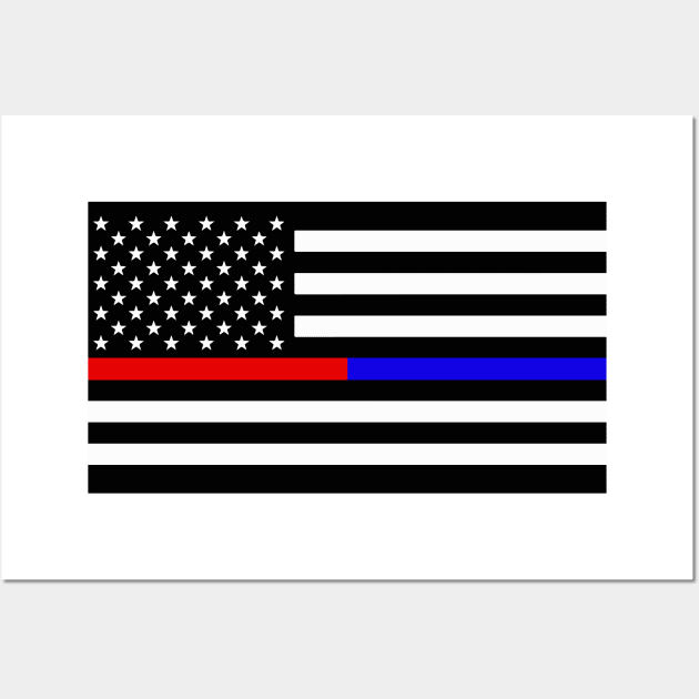 Thin Red and Blue Line American Flag Wall Art by Scar